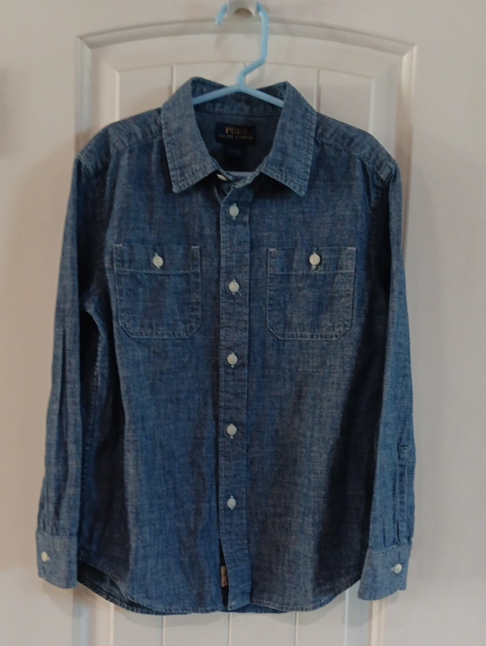 Polo Ralph Lauren Boys Indigo Cotton Chambray Workshirt Button Down Size 7